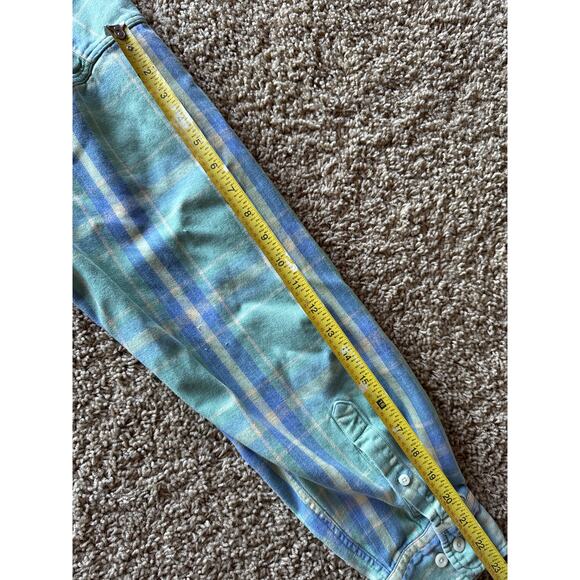 Gap Faded Sea Green Periwinkle Blue Soft Yellow Tattersall Plaid XL Flannel - Picture 7 of 7